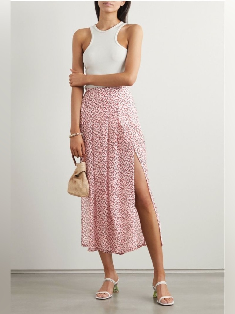 NWOT RIXO Georgia Pleated Printed Modal Midi Skirt | US 10 / UK 14